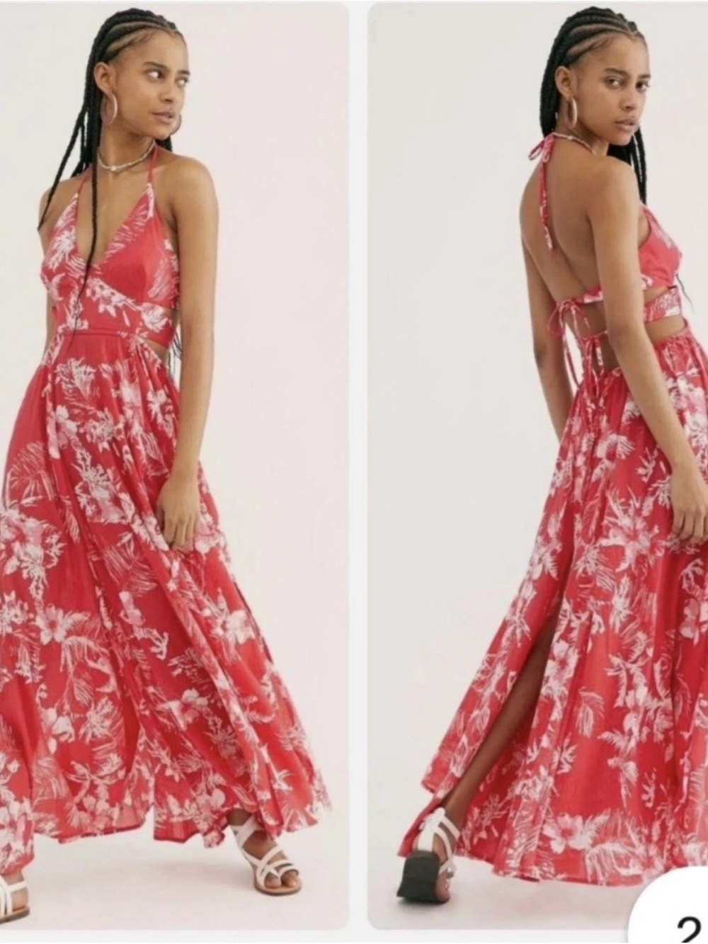 Free people Red Floral Halter Maxi Dress